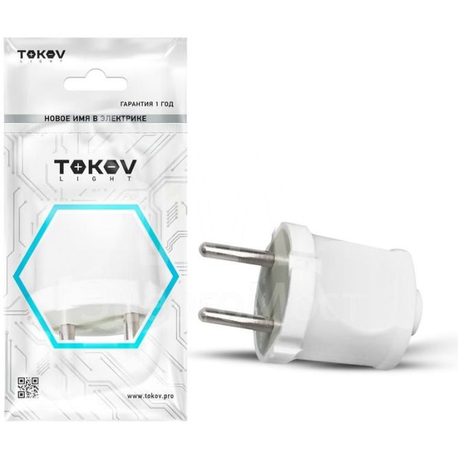 Вилка прямая 6А 250В без заземл. бел. TOKOV ELECTRIC TKL-PL-C01