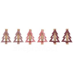 Прищепка деревянная &amp;quot;Елочки&amp;quot; 14.5х4.5х1.6см роз. (уп.6шт) Neon-Night 504-032