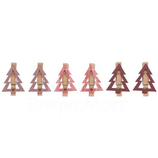 Прищепка деревянная &amp;quot;Елочки&amp;quot; 14.5х4.5х1.6см роз. (уп.6шт) Neon-Night 504-032