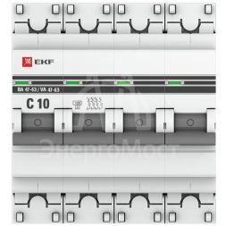 Выключатель автоматический модульный 4п C 10А 4.5кА ВА 47-63 PROxima EKF mcb4763-4-10C-pro