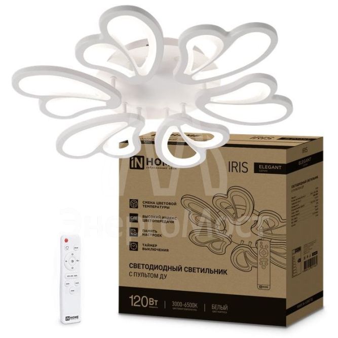 Светильник светодиодный ELEGANT IRIS 120Вт 3000-6500К 8400лм 230В 607х535х85мм с пультом ДУ бел. IN HOME 4690612051482
