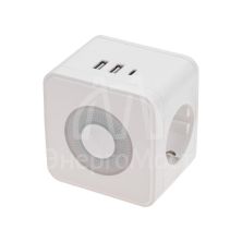 Двойник электрический Куб 16А с/з+2хUSB-A 2.4А+USB Type-C 3А с ночной подсветкой бел. Rexant 11-1251
