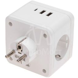 Двойник электрический Куб 16А с/з+2хUSB-A 2.4А+USB Type-C 3А с ночной подсветкой бел. Rexant 11-1251