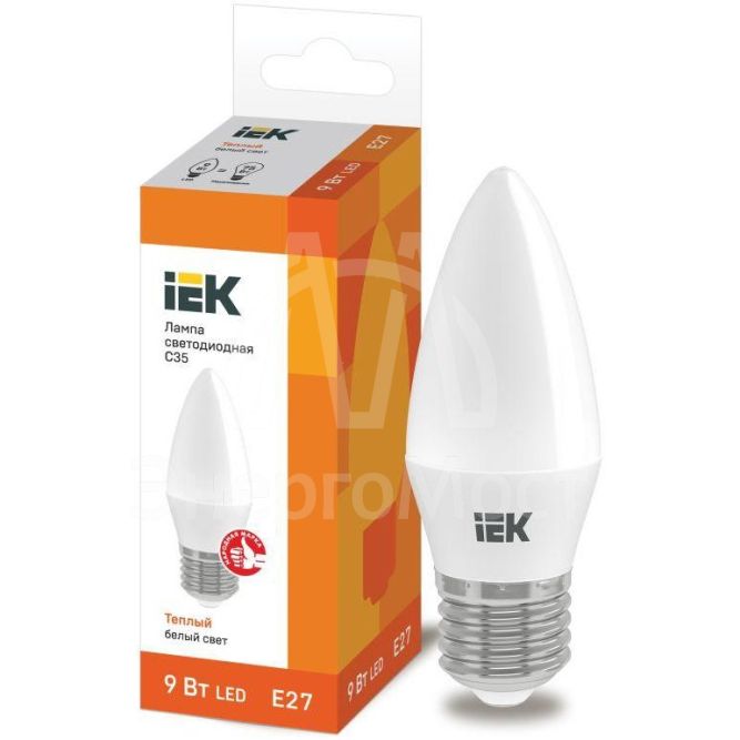 Лампа светодиодная ECO C35 9Вт свеча 3000К E27 230В IEK LLE-C35-9-230-30-E27