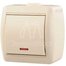 Выключатель 1-кл. ОП Ната 10А IP20 с подсветкой крем. LEZARD 710-0300-111