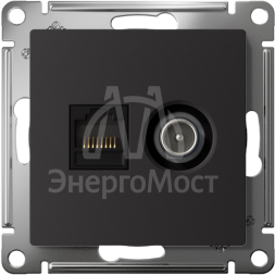 Механизм розетки компьютерной 2-м AtlasDesign RJ45 кат.5E+TV карбон SchE ATN001089