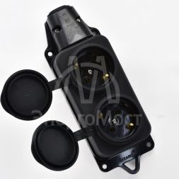 Розетка 2-м ОП 16А 2P+PE 220-240В с заглушками каучук LEZARD 106-0400-0110/110