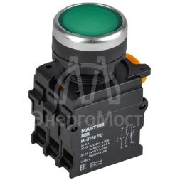 Кнопка d22мм 1НО+1НЗ MASTER с подсветкой зел. IEK MI-BT60-11D-3-12-K06
