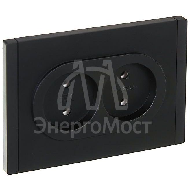 Розетка 2-м СП FORTE&amp;amp;PIANO FP126 10А без заземл. без защ. шторок безвинт. крепл. черн. IEK FP-R20-10-1-K02
