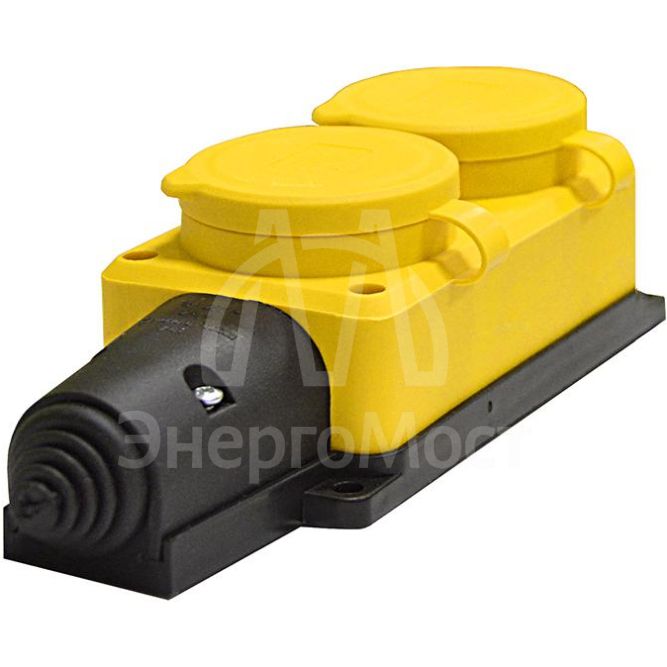 Колодка удлинителя 2-м 1ф с заглушками компакт каучук желт. Universal 3082
