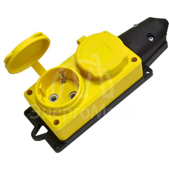 Колодка удлинителя 2-м 1ф с заглушками компакт каучук желт. Universal 3082