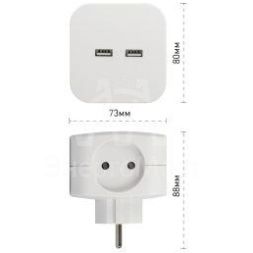 Разветвитель электрический SP-4-USB-W на 4 розетки 220В+ 2xUSB 2400мА без заземл 10А бел. Эра Б0049532