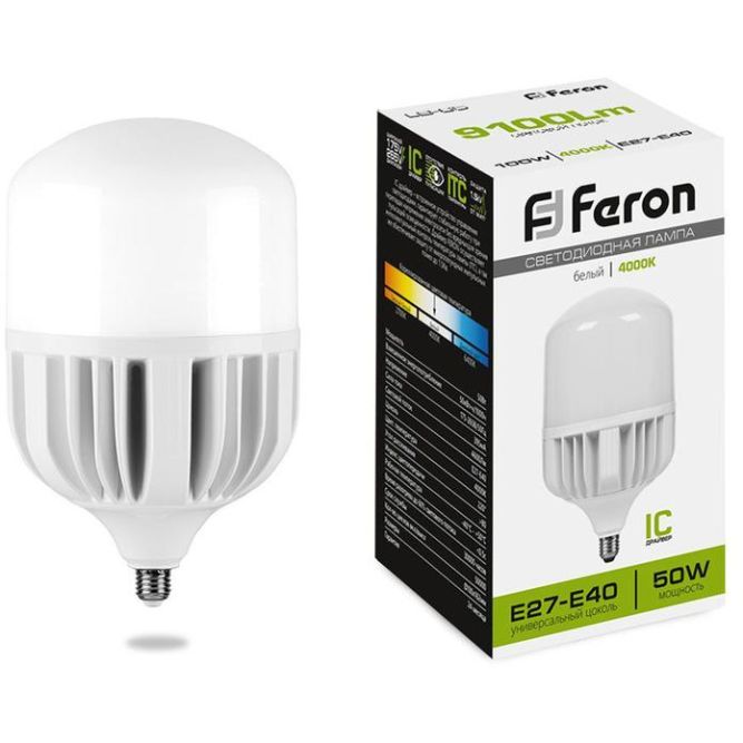 Лампа светодиодная LB-65 50Вт T100 4000К E27-E40 230В FERON 25820