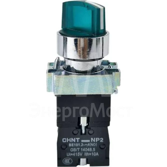Переключатель NP2-BK12365 2 полож. с фиксацией 1НО+1НЗ зел. AC 230В (LED) IP40 CHINT 575496