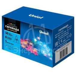 Гирлянда LED &amp;quot;Снежинки-3&amp;quot; ULD-S0500-050/DTA MULTI IP20 SNOWFLAKES-3 5м 50 диодов разноцвет. свет провод прозр. Uniel UL-00007195
