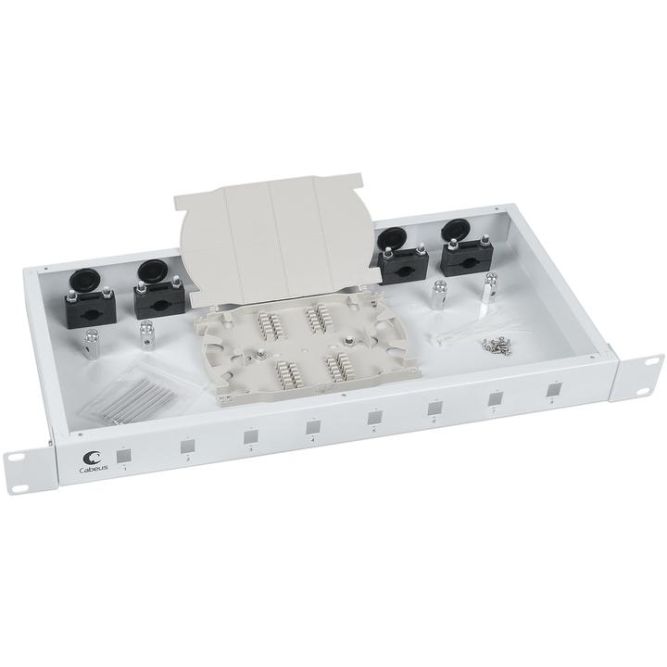 Кросс бокс оптический 19дюйм на 8 SC (LC duplex) со сплайс-кассетой и КДЗС (без пигтейлов и проходных адаптеров) FO-19-8SC Cabeus 7033c