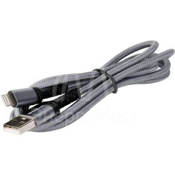 Кабель USB-Lightning ELX-CDC10-C09 3А 1.2м сер. нейлон зарядка+ПД коробка Ergolux 15311