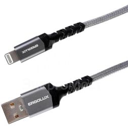 Кабель USB-Lightning ELX-CDC10-C09 3А 1.2м сер. нейлон зарядка+ПД коробка Ergolux 15311